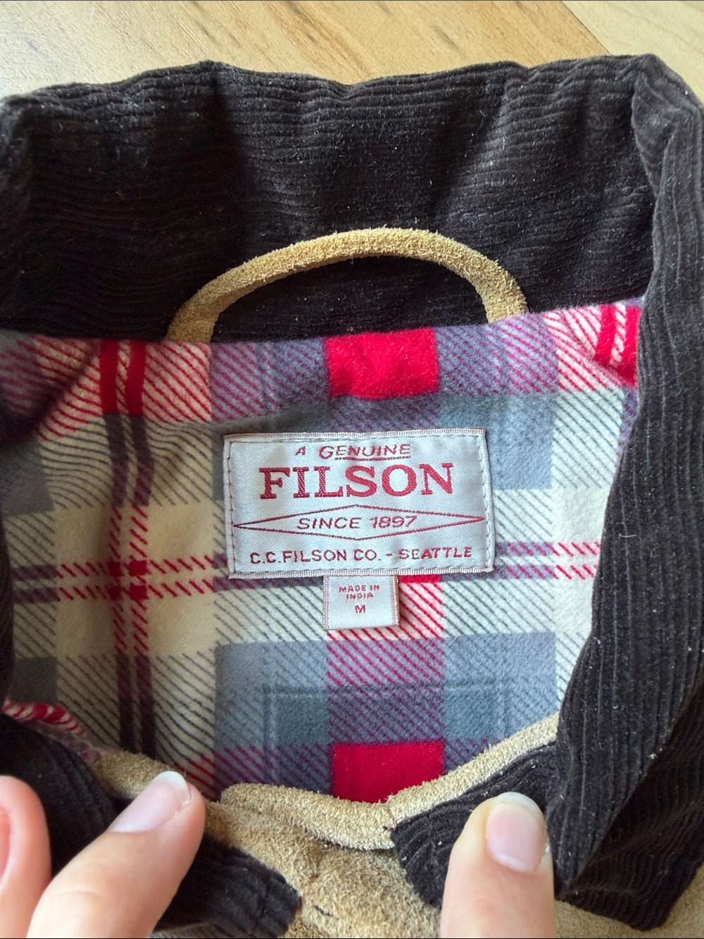Filson Tan Suede Field Jacket with Dark Brown Collar - Picture 2 of 7